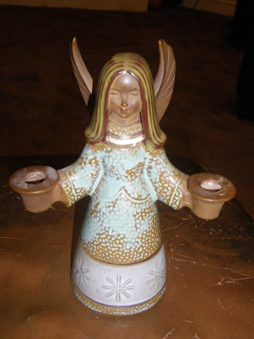 Vintage Angel Earthenware Glazed Statue Incense Candle Holder W Gnebel W Germany